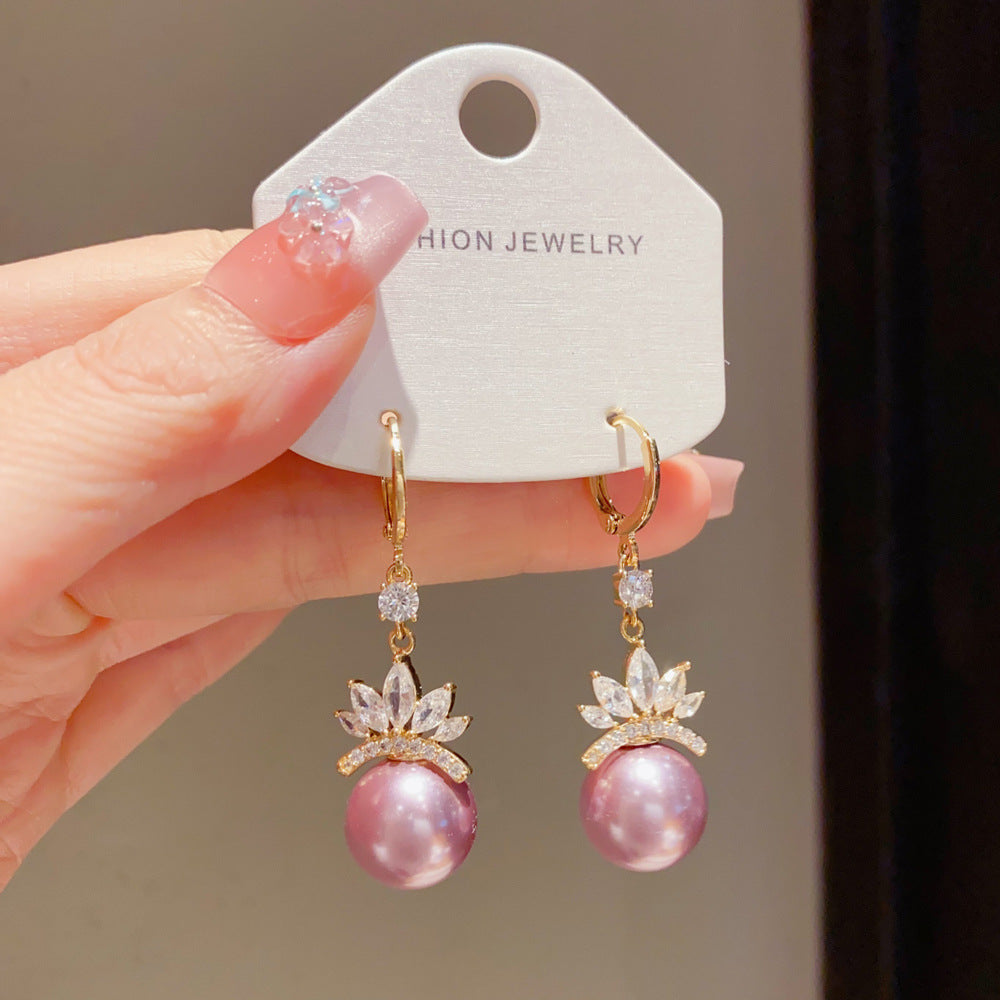 Eaioncol CZ Petal Pearl Tassel Earrings 14K Gold Plated