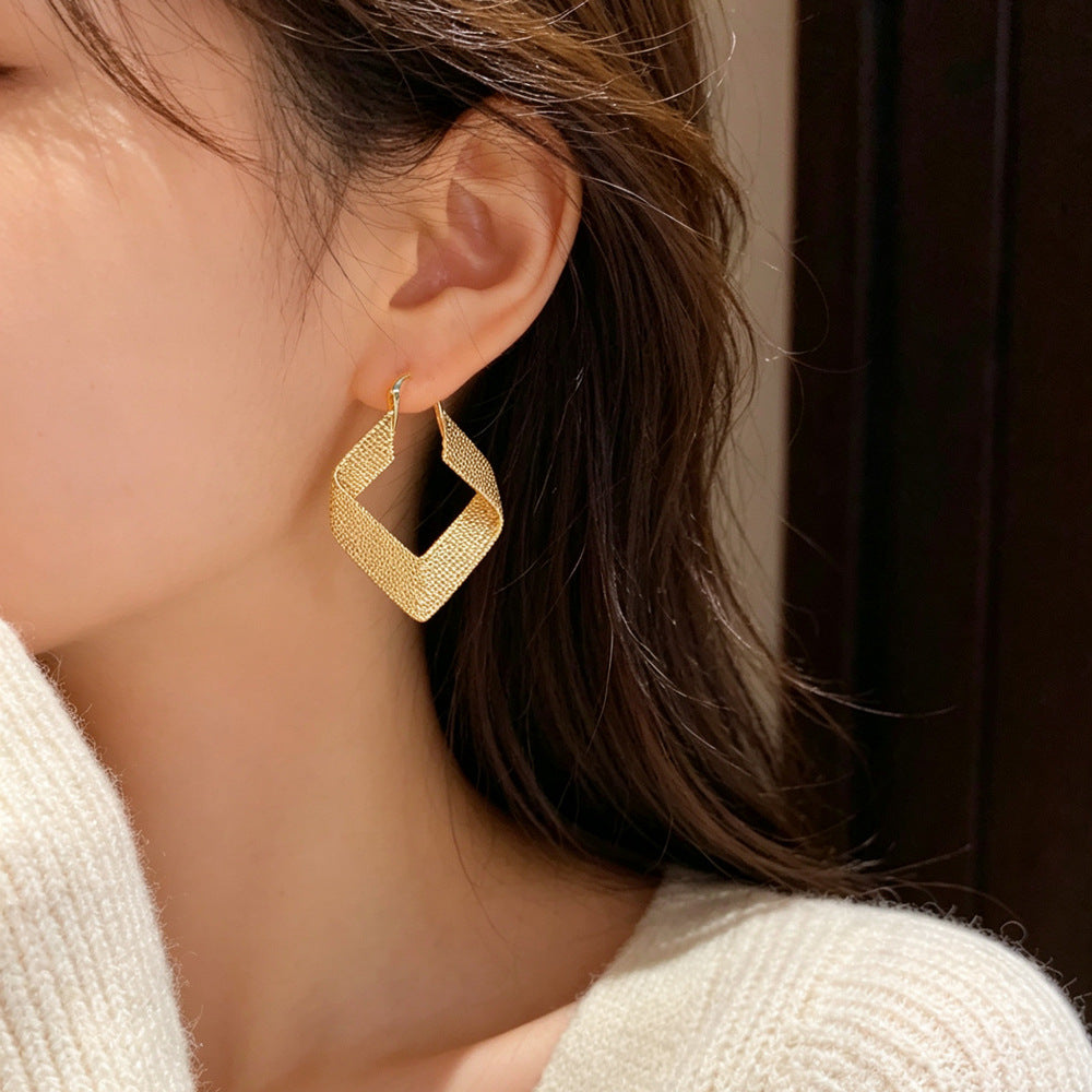 Eaioncol Diamond Metal Hoop Earrings Gold Silver