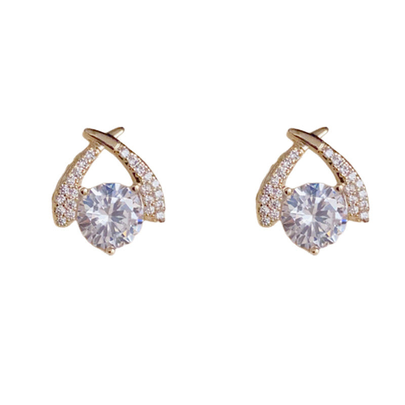 14K Gold-Plated Crystal Cross-Line Stud Earrings – Chic Geometric Design