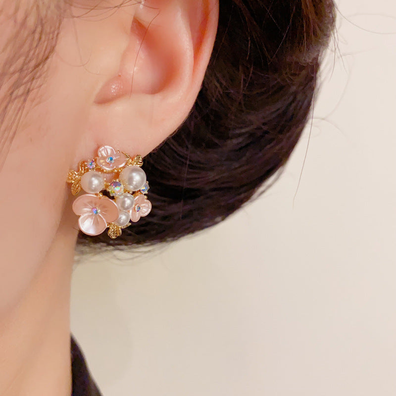 14K Gold-Plated Minimalist Floral Round Stud Earrings – Elegant Design