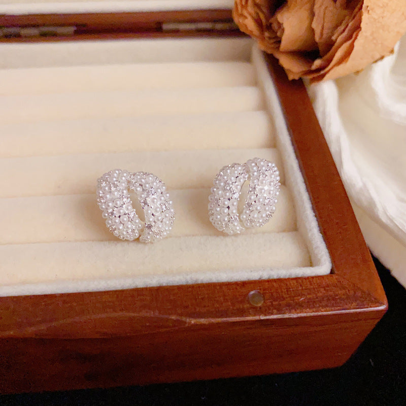 Luxury Geometric Zircon & Pearl Stud Earrings – Elegant Design