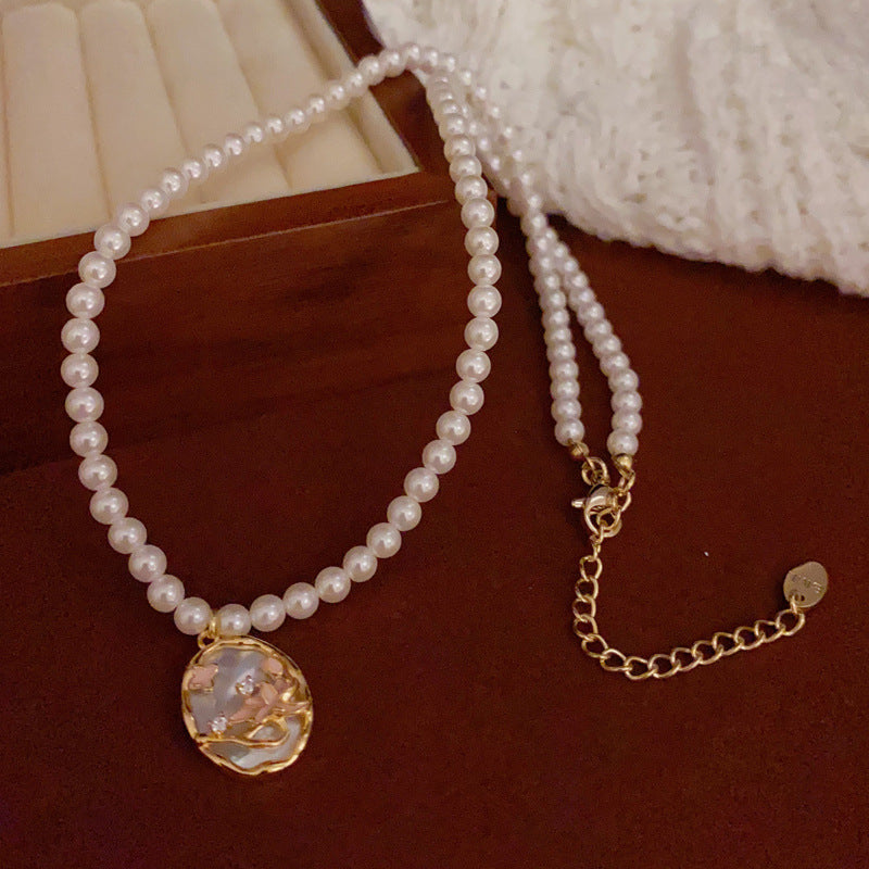 14K Gold Lotus Shell Pendant Necklace & Earrings Set – Floral Design