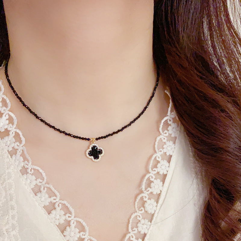Purple Crystal Clover Black Crystal Necklace - Chic Design