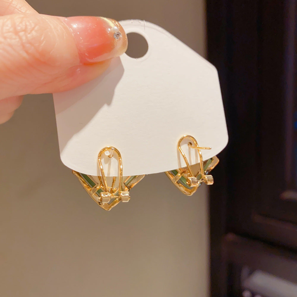 Eaioncol Green Cat Eye Rhombus Stud Earrings Gold