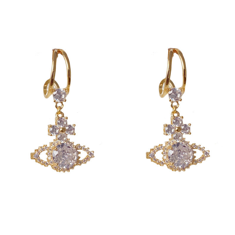 Full Pave Rhinestone Saturn Tassel Drop Earrings – Elegant Design