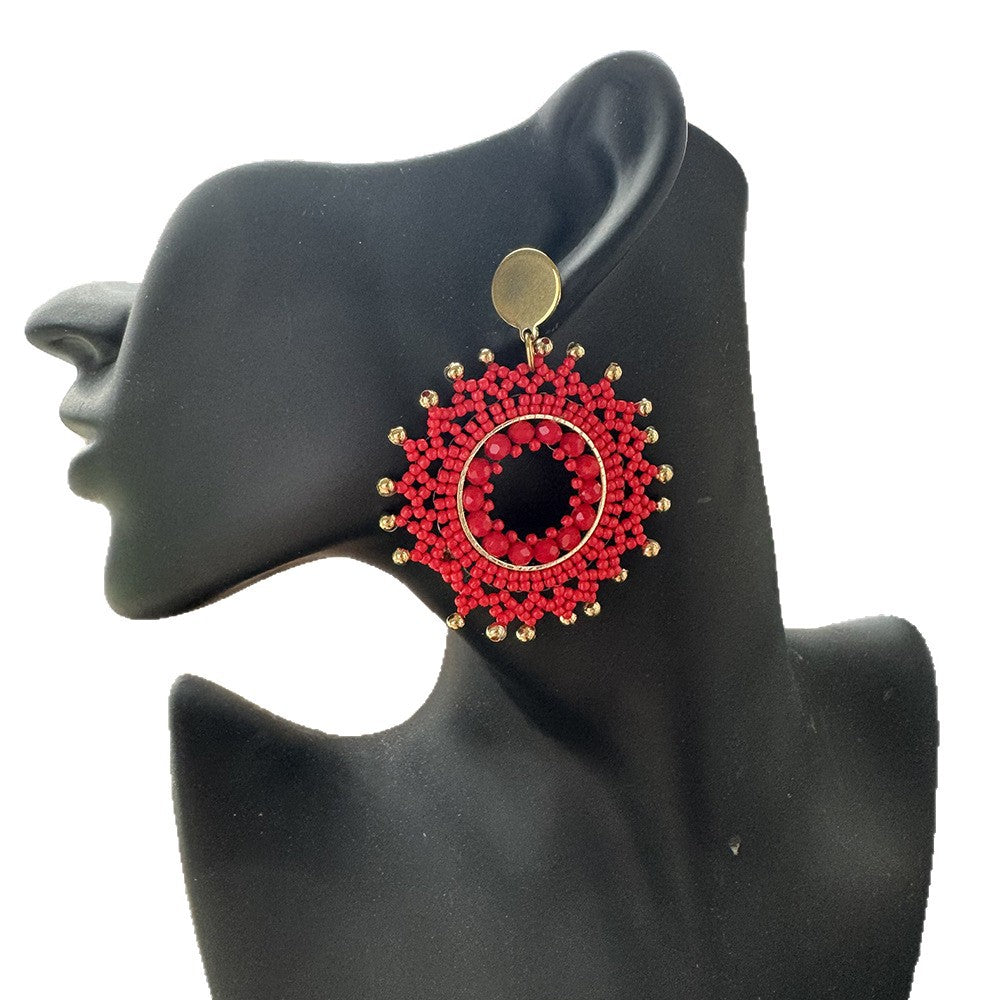 Bohemian Handmade Beaded Clay Stud Earrings – Vintage Geometric Design