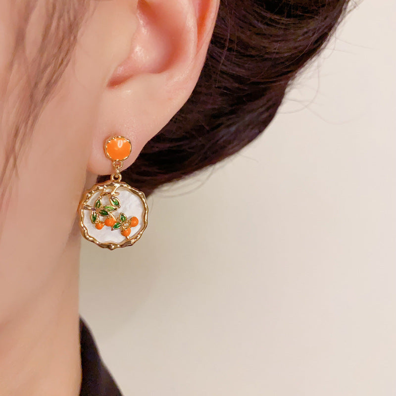 Luxury Persimmon Geometric Drop Gold Earrings – Elegant Design