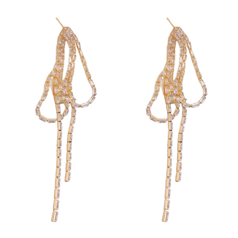 Luxury Zircon Geometric Long Tassel Drop Earrings – Elegant Design