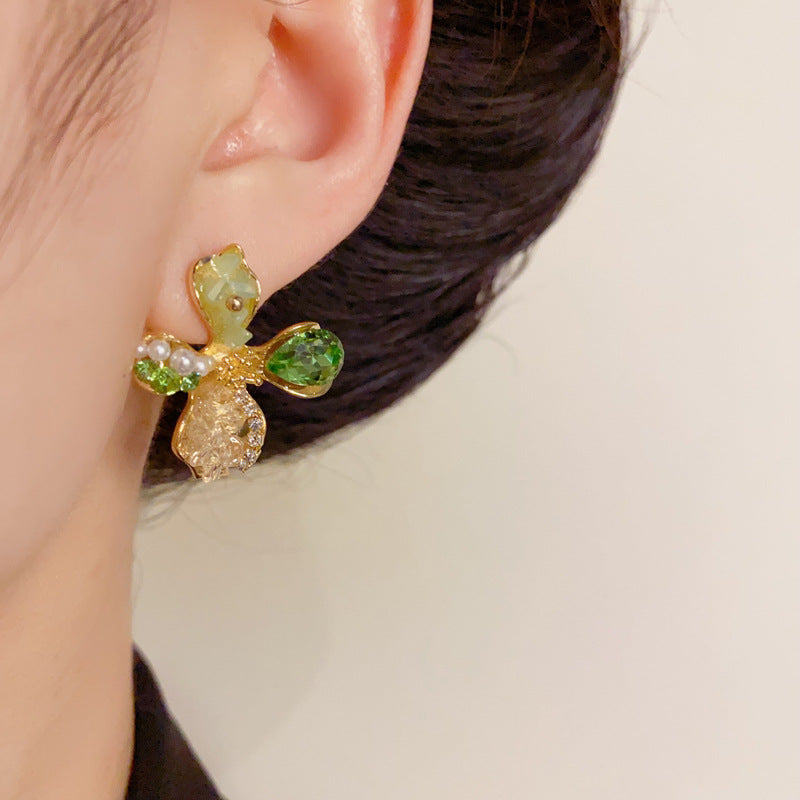 14K Gold-Plated Handcrafted Crystal Petal Stud Earrings – Sweet Style