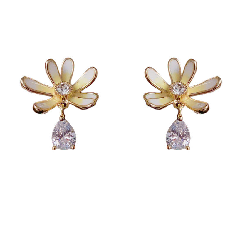 14K Gold-Plated Sweet Enamel Petal Drop Earrings – Waterdrop Design