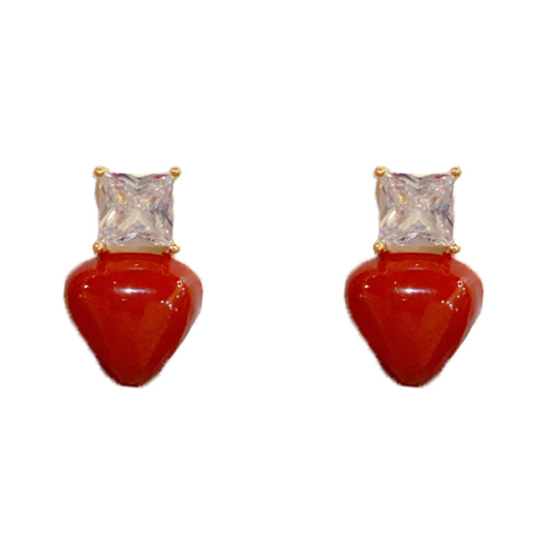 Elegant Square-Cut Zircon Heart Stud Earrings – Romantic Design