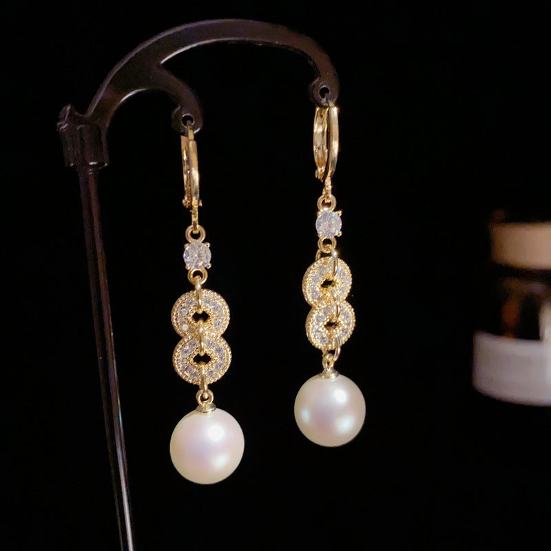 14K Gold-Plated Zircon Coin Pearl Tassel Earrings – Elegant Design