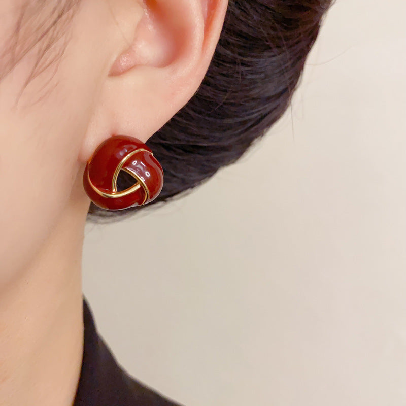 Luxury Red Enamel Triangle Stud Earrings – Minimalist Geometric Design