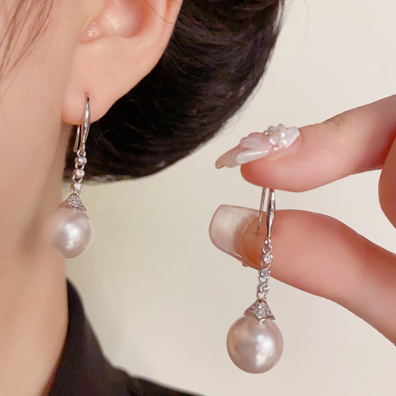 Luxury Zircon & Pearl Tassel Hook Earrings – Elegant Design