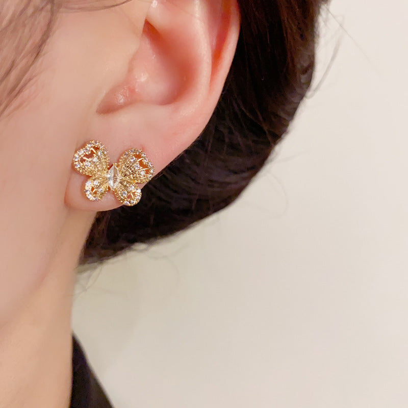 14K Gold-Plated Full Zircon Butterfly Stud Earring-Elegant Chic Design