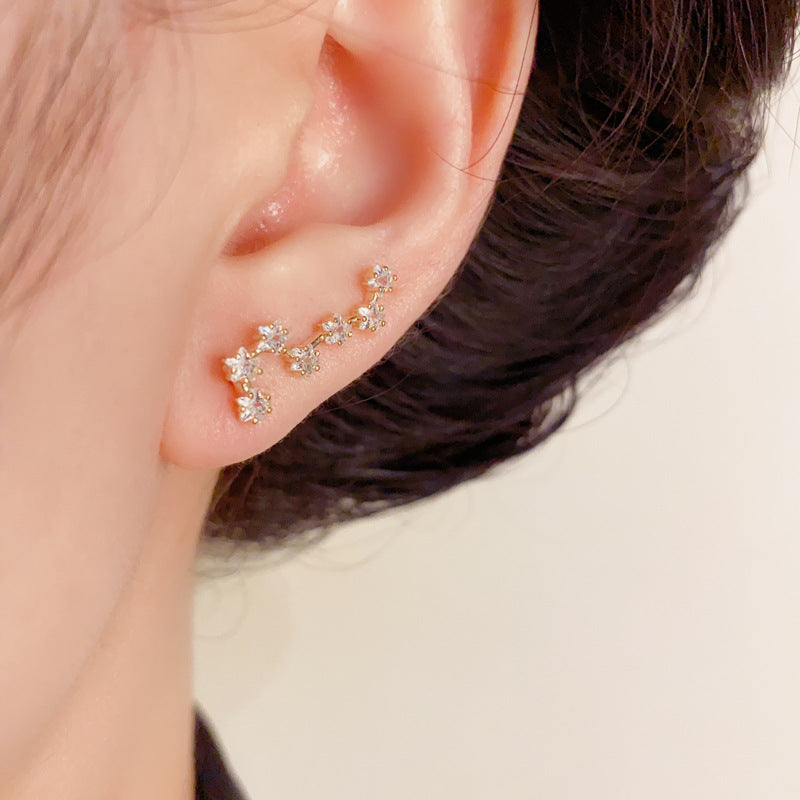 Luxury Zircon Star Linear Ear Crawler Earrings – Silver Needle Design