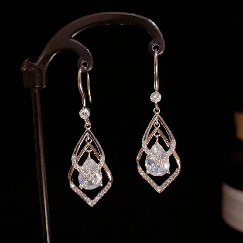 14K Gold Double-Layer Rhombus Earrings - Elegant Minimalist Design