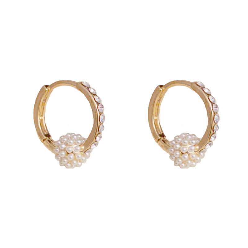 14K Gold-Plated Diamond Pearl Ball Earrings Elegant Minimalist Design