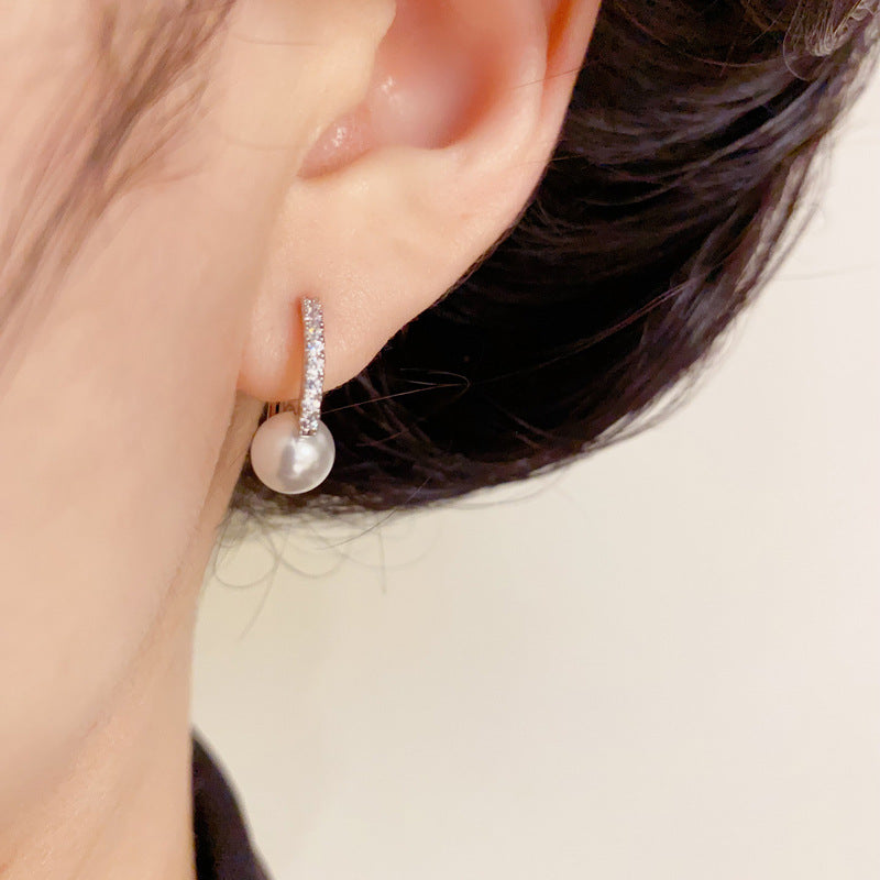 14K Gold Pearl & Zircon Hoop Earrings – Minimalist Luxury Design