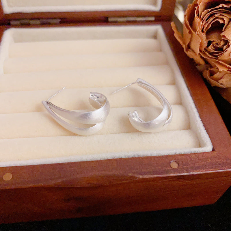 Elegant Silver Double-Layer Teardrop Earrings – Geometric Design