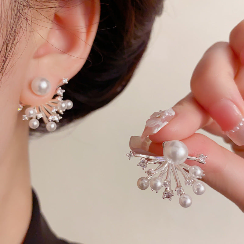 Elegant Pearl Fireworks Rear-Hang Drop Earrings – Retro Sparkle Design