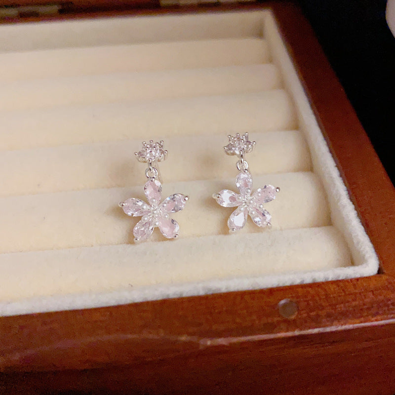 14K Gold S925 Needle Purple Zircon Flower Stud Earrings–Elegant Design