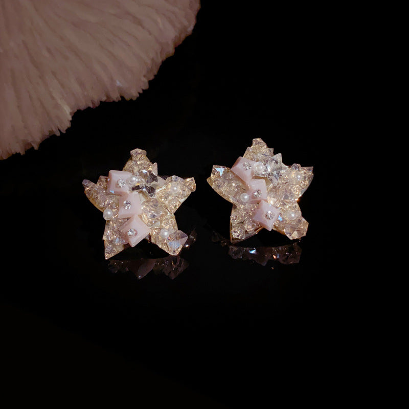 Luxury Full-Crystal Star Stud Gold Earrings – Elegant Design