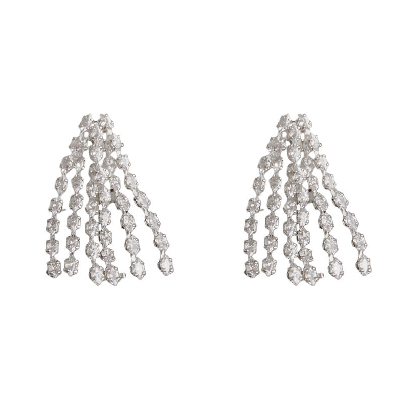 Elegant Full-Zircon Long Tassel Drop Earrings – Geometric Design