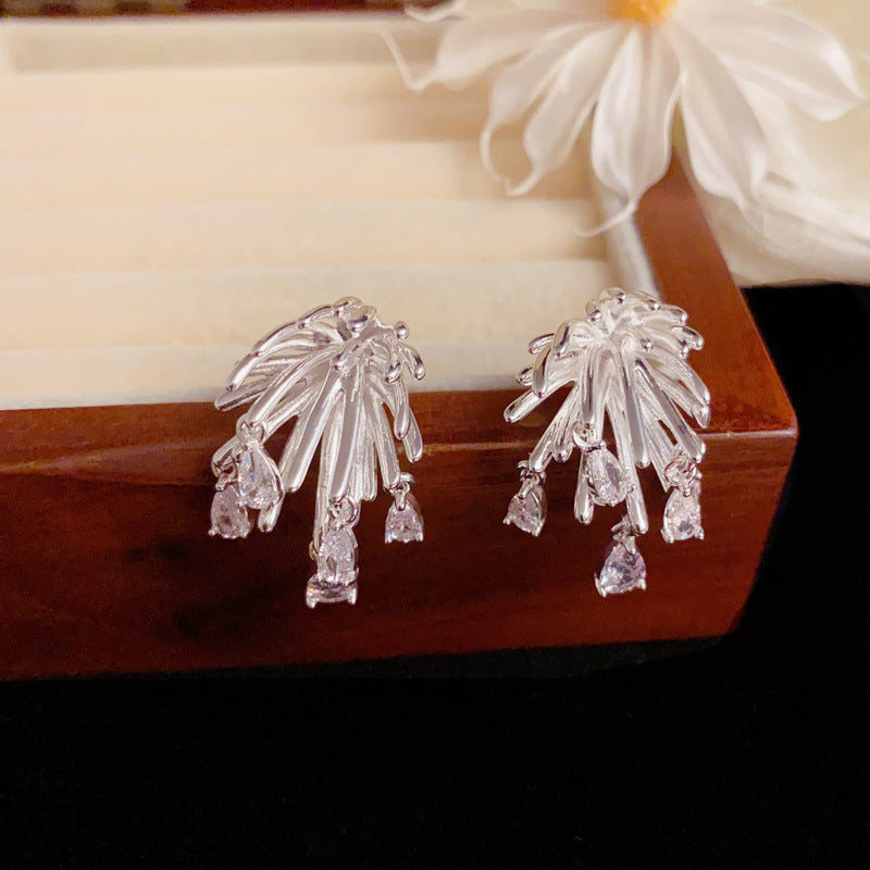Elegant Metal Firework Zircon Teardrop Earrings – Geometric Design