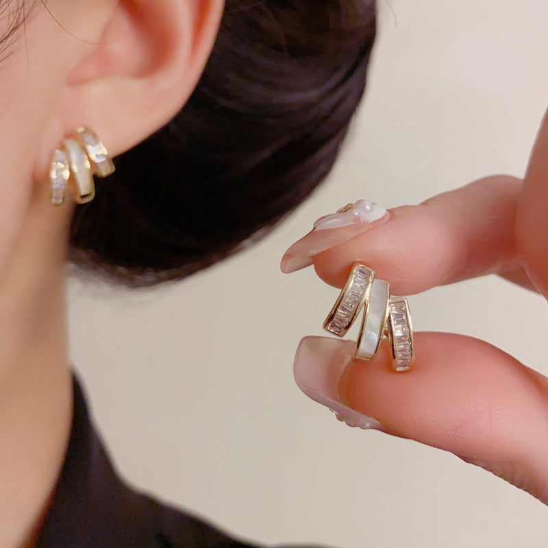 Luxury Multi-Layer Geometric Zircon Stud Earrings – Elegant Design