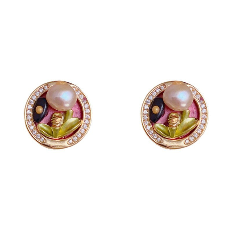 Elegant Freshwater Pearl Flower Round Stud Earrings – Floral Design