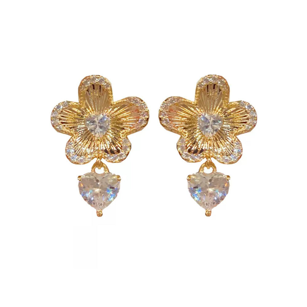 Eaioncol Floral Heart Drop Earrings Gold