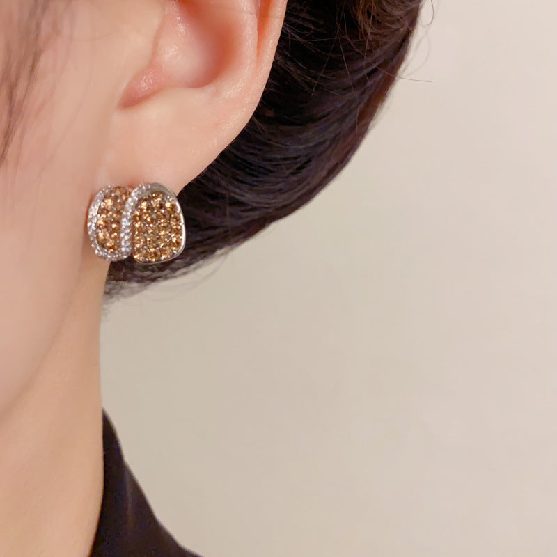 Elegant Full-Zircon Geometric Stud Earrings – French Minimalist Design