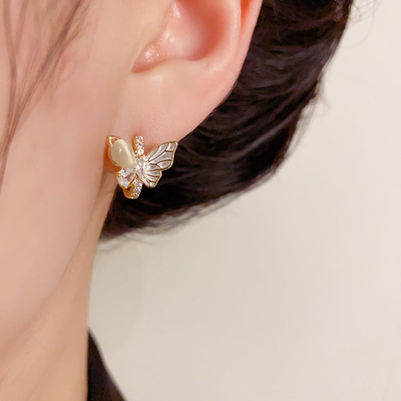 14K Gold-Plated Zircon Butterfly Huggie Earrings – Chic Design