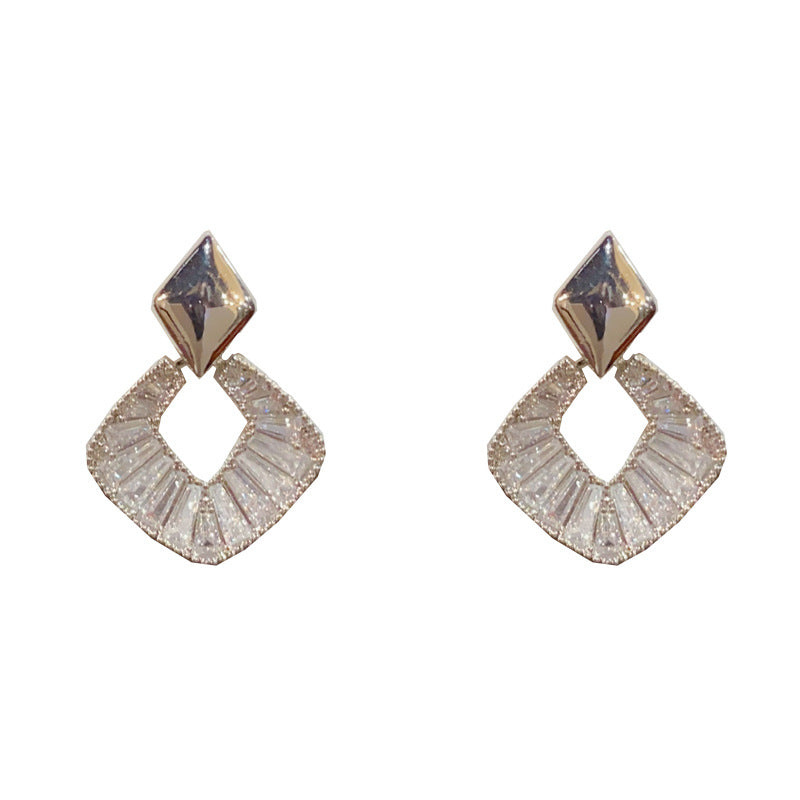 14K Gold-Plated Geometric Diamond Stud Earrings - Elegant Minimalist