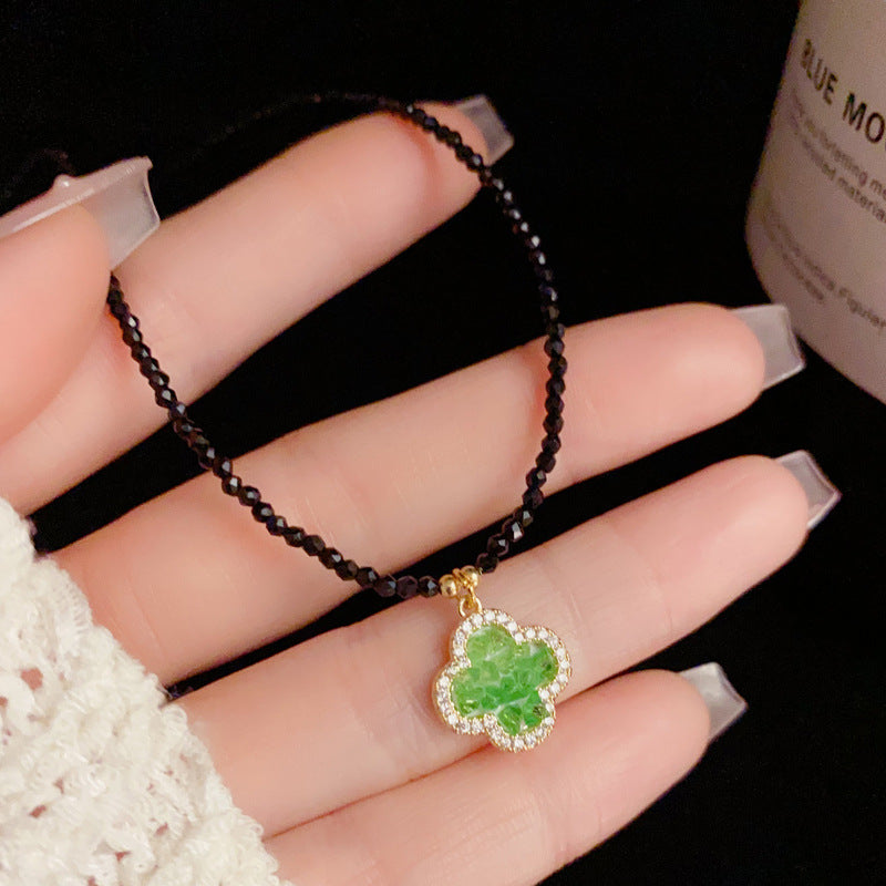 Purple Crystal Clover Black Crystal Necklace - Chic Design