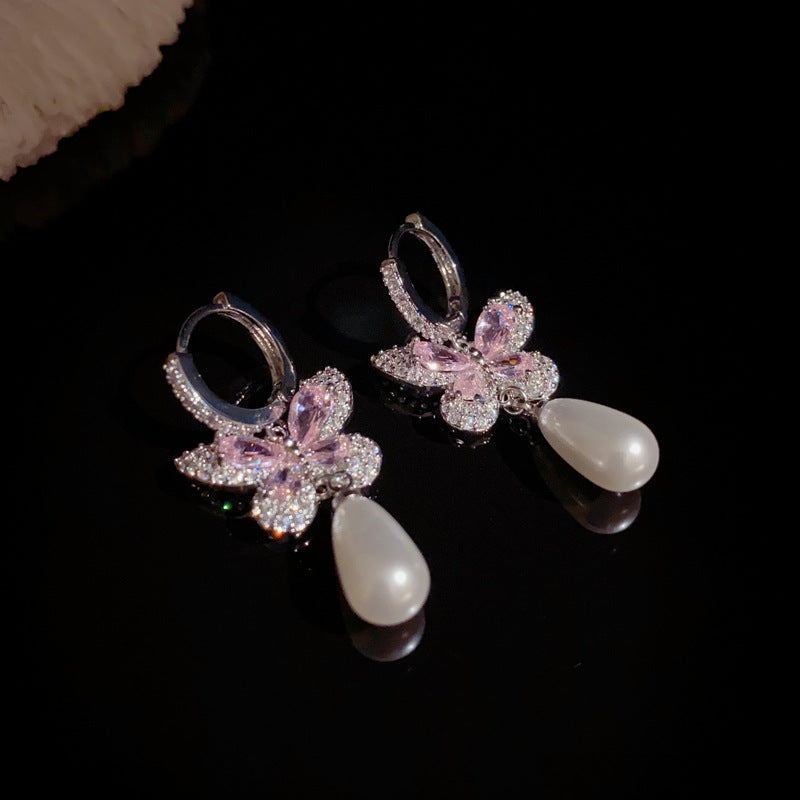 14K Gold Luxury Crystal Butterfly Drop Earrings – Sparkling Elegant