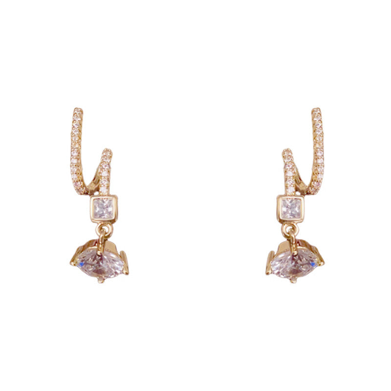 Elegant Zircon Geometric Ring Drop Earrings – Silver Needle Design