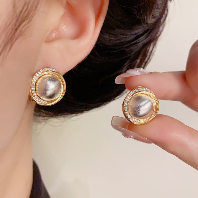 14K Gold-Plated Brushed Metal Round Stud Earrings – Dual-Tone Chic