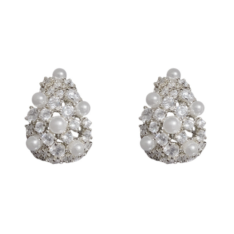 14K Gold Pearl Teardrop Stud Earrings – Elegant Sparkling Design