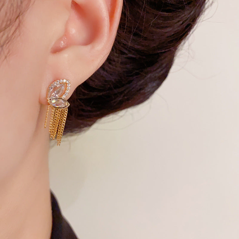 Luxury Zircon Heart Chain Tassel Drop Earrings – Elegant Design