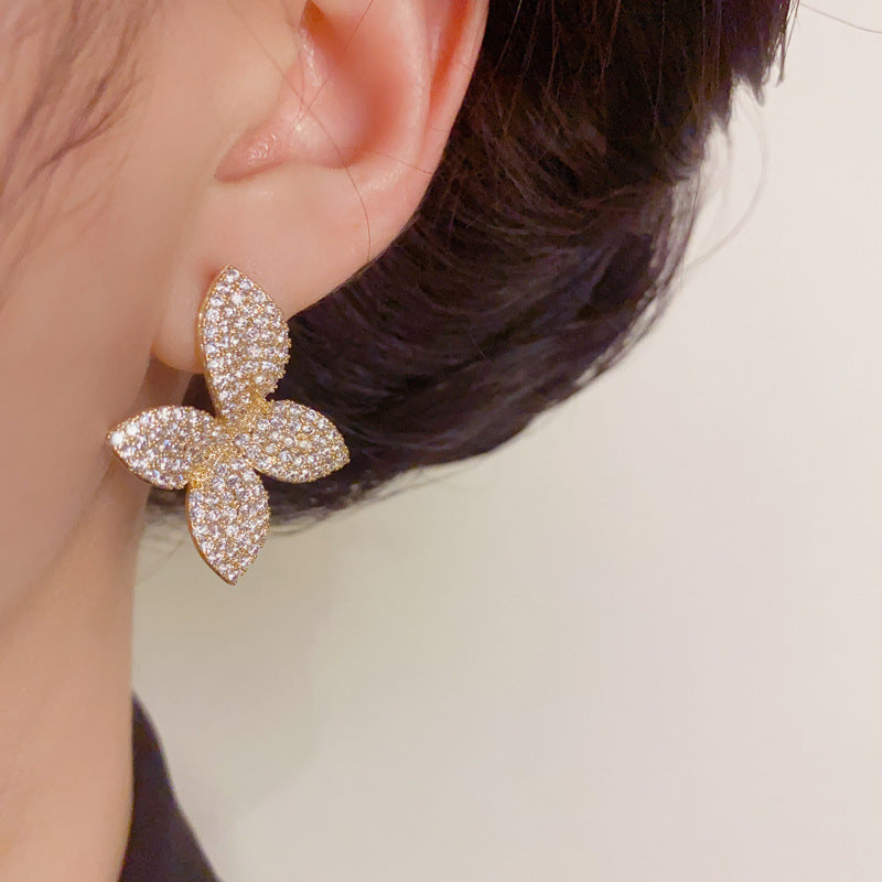 Luxury Zircon Flower Petal Stud Earrings – Elegant Flower Earrings