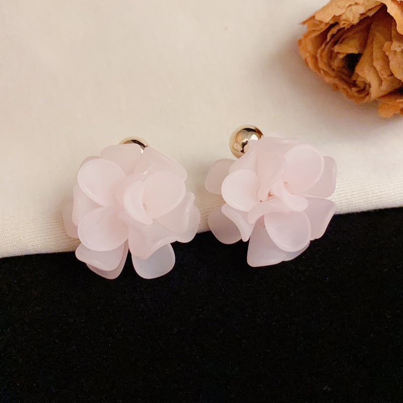 Luxury White or Pink Flower Petal Earrings - Silver Needle Design
