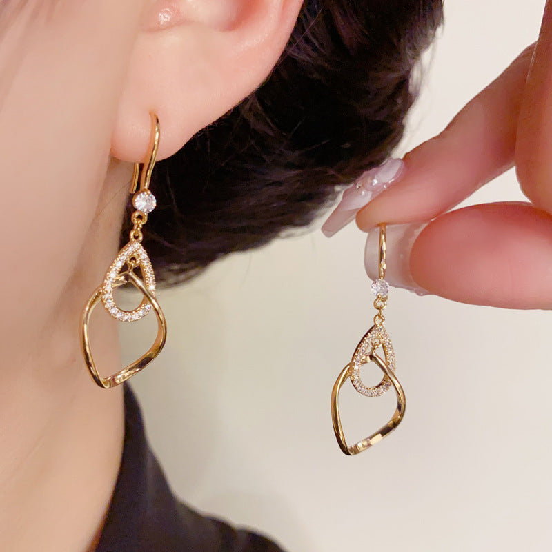 14K Gold-Plated Zircon WaterdropTassel Hook Earrings – Elegant Design
