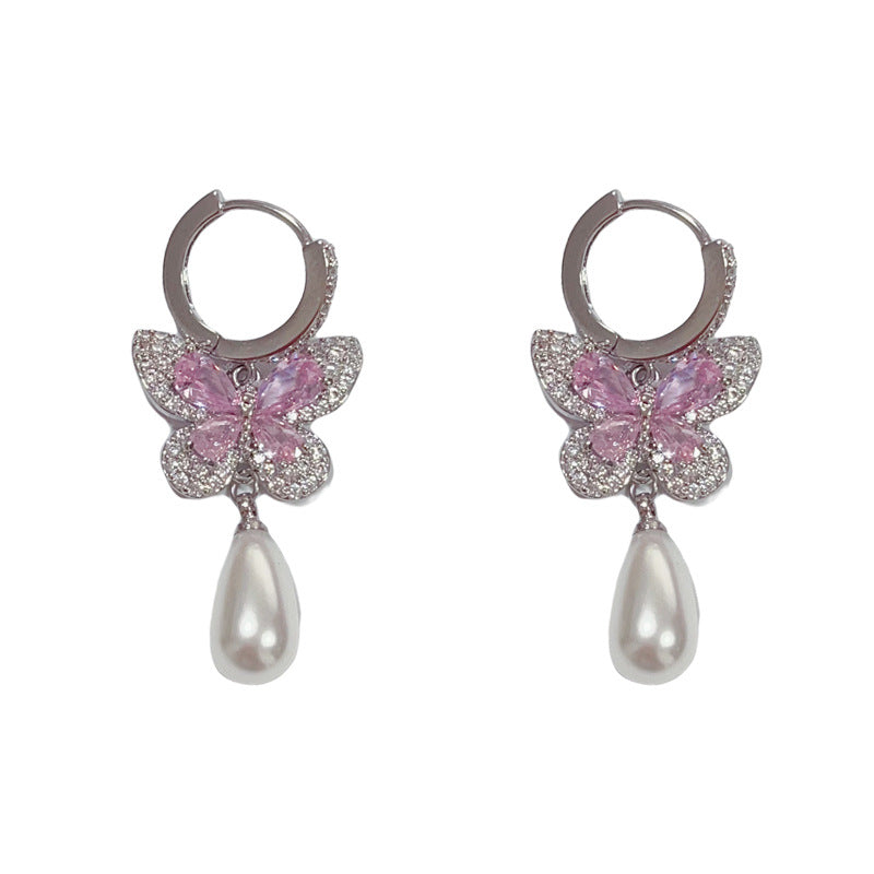 14K Gold Luxury Crystal Butterfly Drop Earrings – Sparkling Elegant