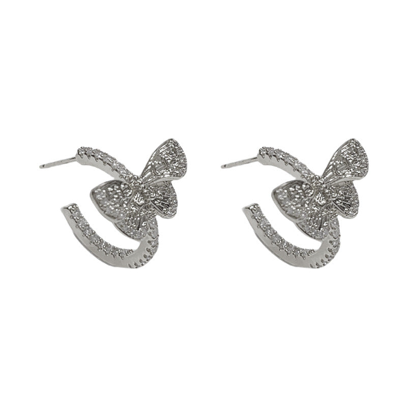 14K Gold-Plated Metal Butterfly C-Shaped Hoop Earrings -Chic & Elegant