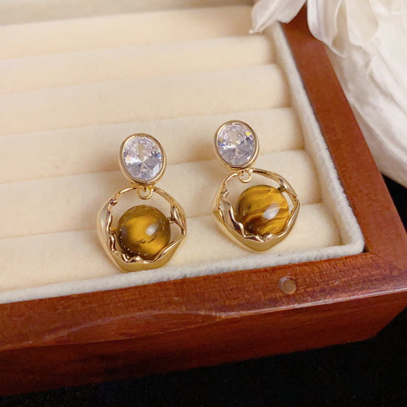 Luxury Zircon Geometric Drop Gold Earrings – Elegant Design