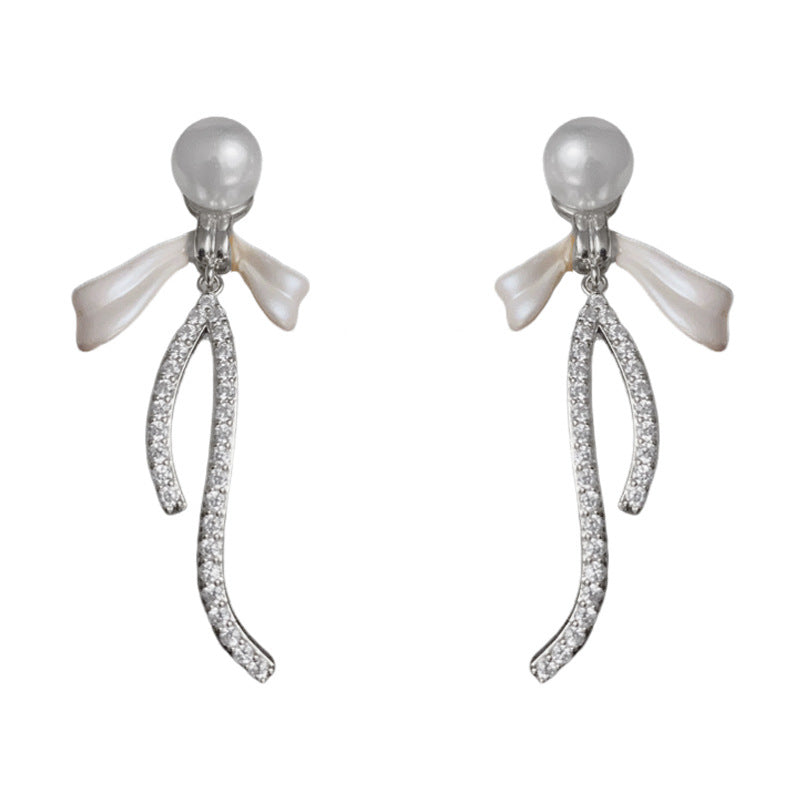 14K Gold-Plated Pearl Bow Drop Earrings – Elegant Feminine Style