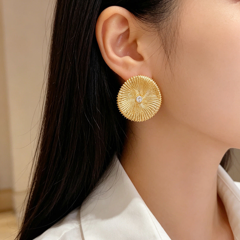 Eaioncol Wave Texture Circle Stud Earrings Gold Silver