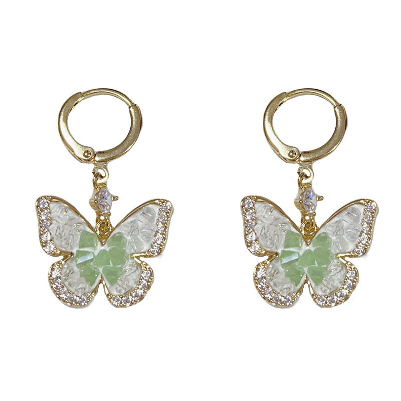 14K Gold Green Zircon Butterfly Drop Earrings- Chic Elegance Design